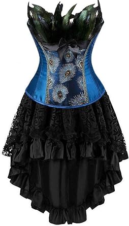 Women Corset Dress Skirt Burlesque Top 3 Piece Bustier Straps Women's Halloween Lace Up Boned