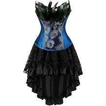 Women Corset Dress Skirt Burlesque Top 3 Piece Bustier Straps Women's Halloween Lace Up Boned