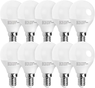Aigostar E14 LED Bulb 4.9 W Cool White 6500 K 420 Lumen Bulb G45 Bulb E14 180 Degree Beam Angle Not Dimmable Set of 10
