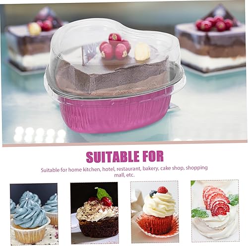 Miniatura 7 de LIFKOME 40 unidades de papel de aluminio en forma de corazón, tazón para hornear, molde para pasteles con tapa, taza de corazón para hornear, molde