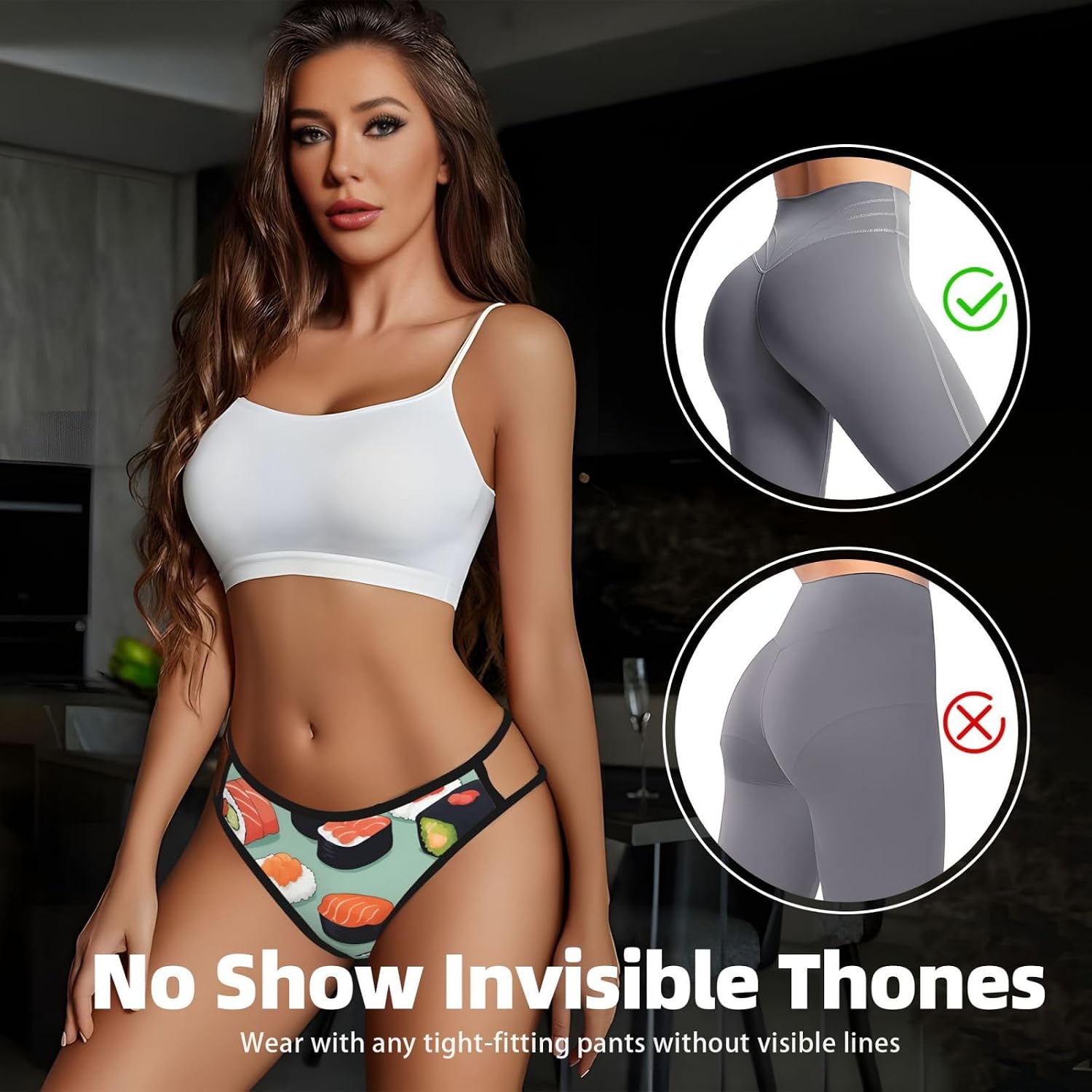 Delicious Sushi 1 Print Sexy Underwear G String Thongs For Women Low Rise No Show Workout Panties For Sports And Yoga