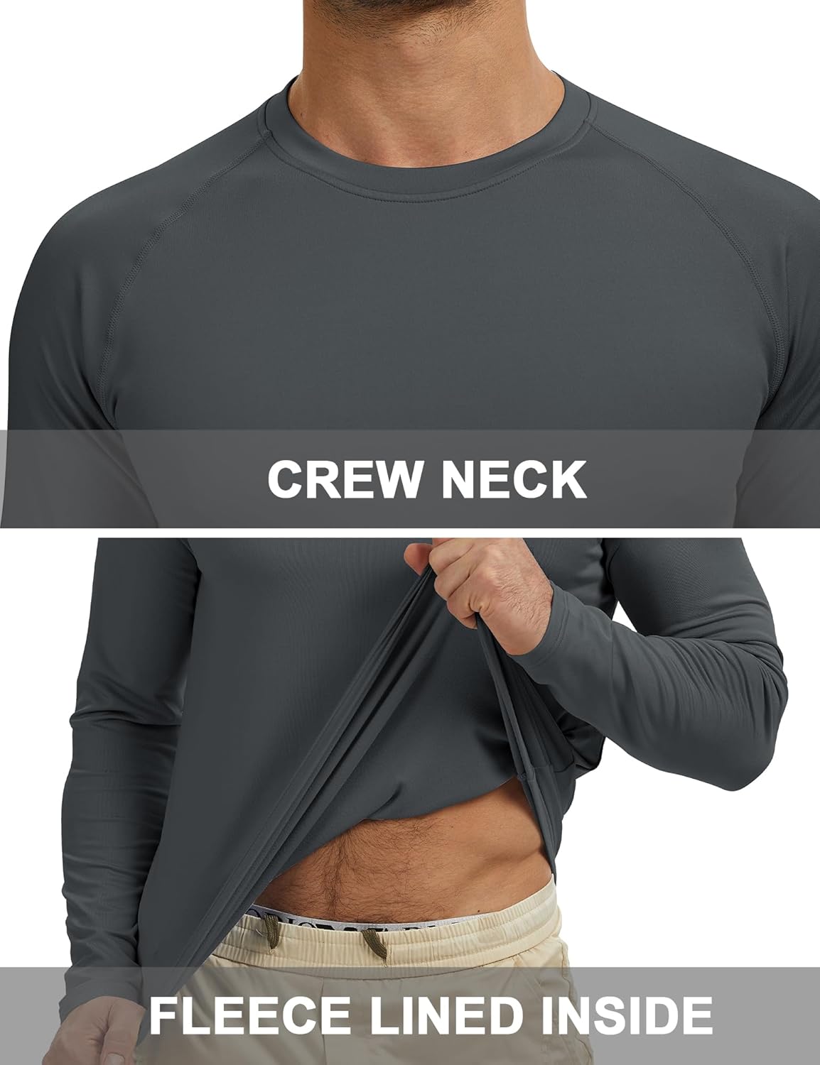 Men's Thermal Shirts Long Sleeve Fleece Lined Crew Neck Base Layer Athletic Workout Tops - Image 4