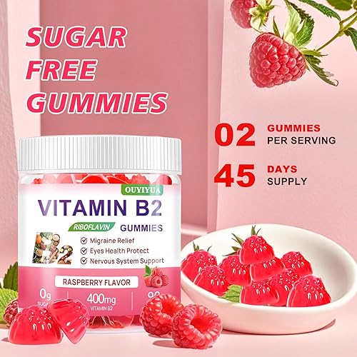 Miniatura 4 de Gomitas de vitamina B2 con riboflavina de 400 mg con magnesio para niños y adultos, gomitas B2 para aliviar la migraña, alivio del dolor de cabeza y