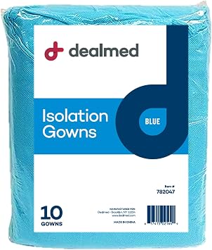 Dealmed Blue Isolation Gown - Disposable, Latex-Free, Case of 50