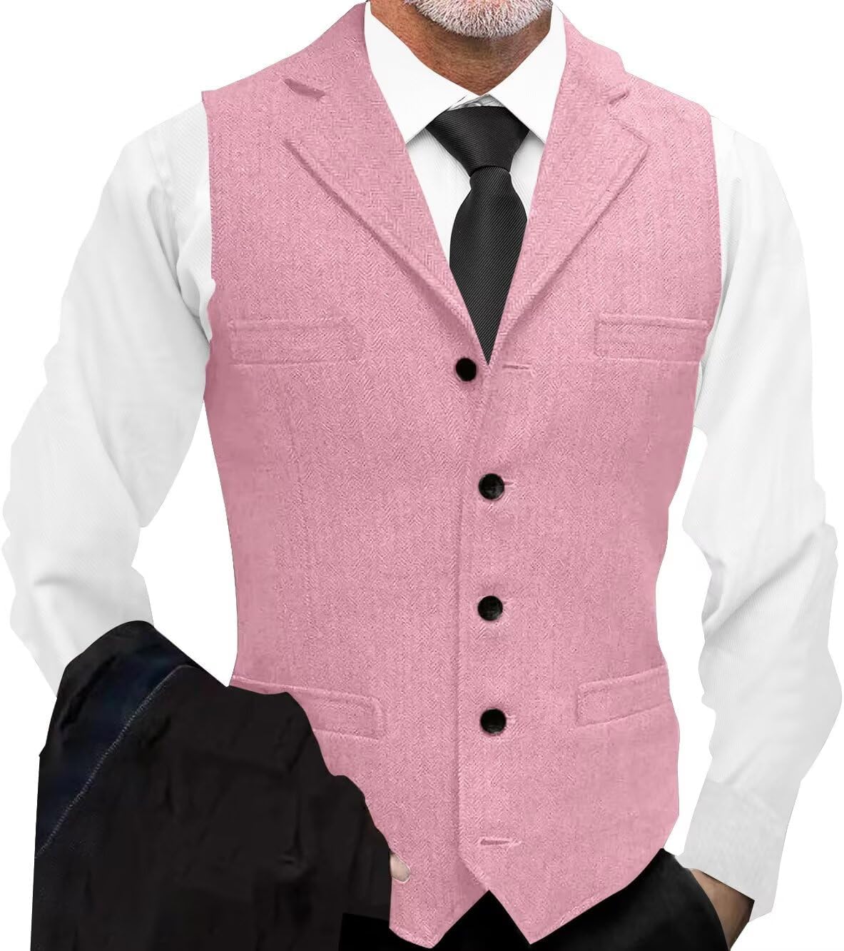 Men's Tweed Vest Retro Herringbone Tweed Wool Vests Casual Waistcoats Business Single Breasted Slim Fit Waistcoats