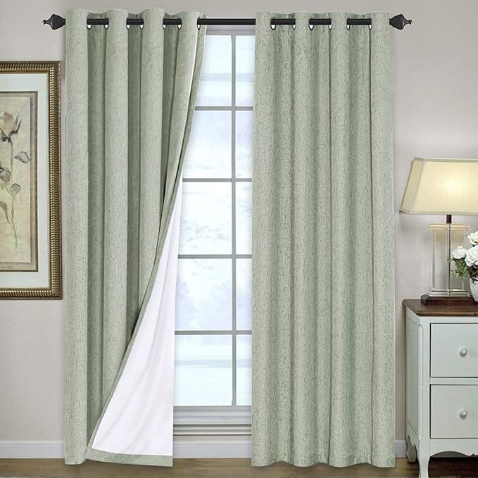 H.VERSAILTEX Bedroom Curtains Blackout, Sage Green Linen Blackout ...