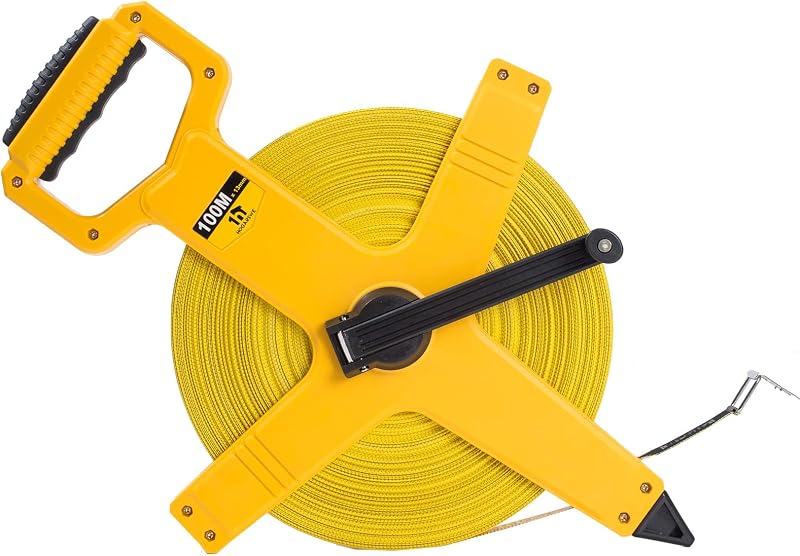 Open Reel Fiberglass Tape Measure, 330 Foot Tape Measure by 1/2-Inch, Inch/Metric Scale for Engineer,Outdoor, Athletic Field, Impact Resistant ABS Shell (330FT/100M
