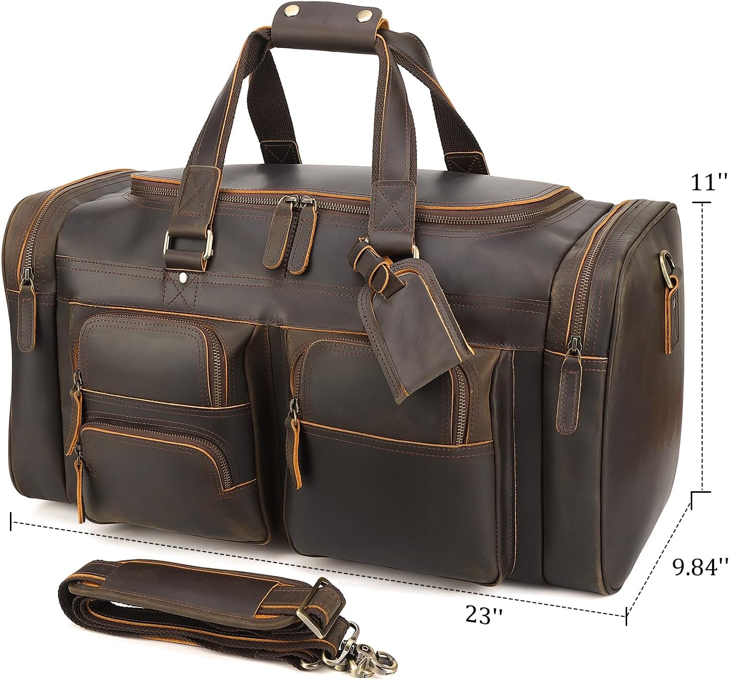 Polare 23" Leather Duffel Weekender Travel Bag For Men With Full Grain Cowhide Leather 42L