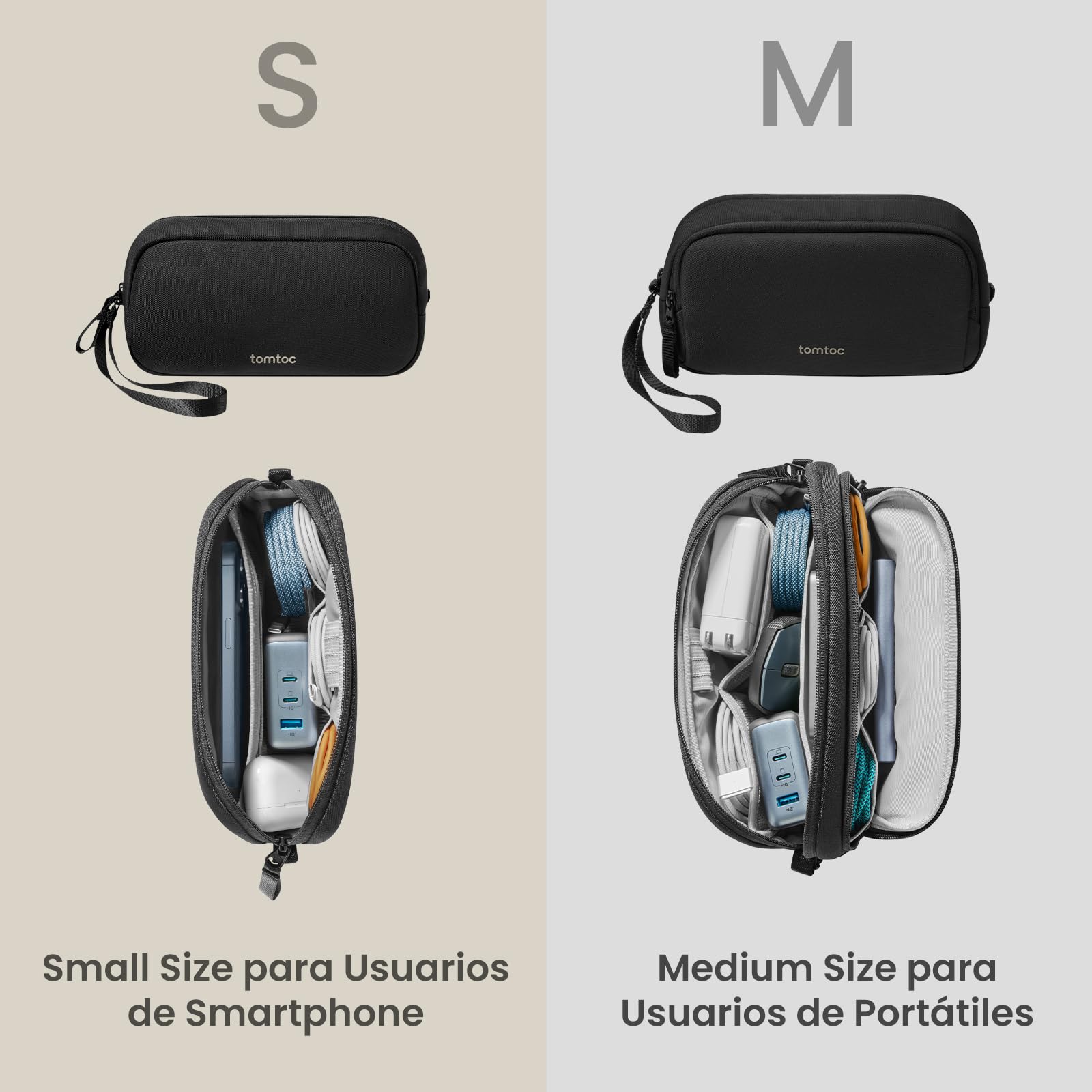 tomtoc Bolsa para Cables Accesorios, Organizador Cables Viaje, Bolsa Organizadora de Cables Portátil para Alimentación de Teléfono Móvil, Power Bank, Memoria USB, AirPods y Artículos de Uso Diario