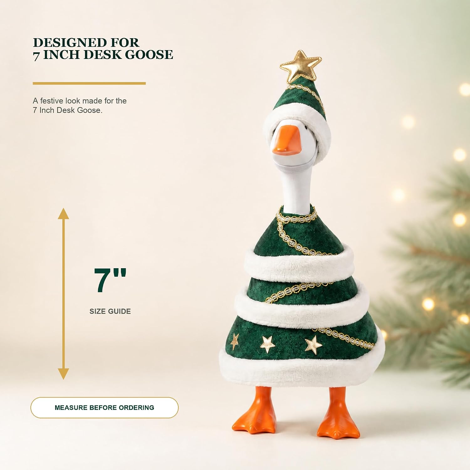 Desk Goose Christmas Outfit for 7 Inch Mini Magnetic Goose, Mini Goose Statue Clothes for Desk Decor Office Table Decoration (Green) image 3