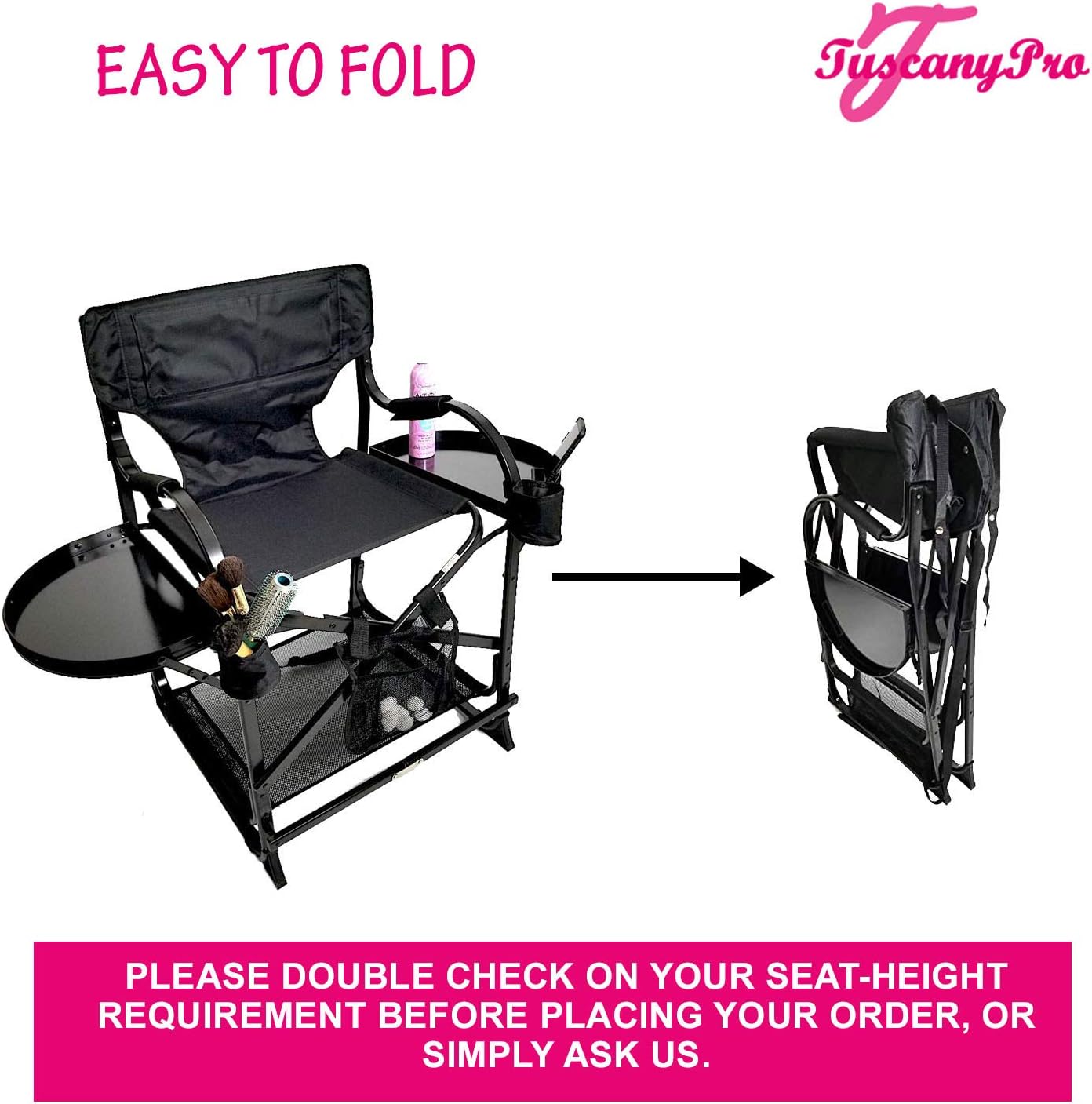 Your Name/Logo Included Portable Makeup & Hairstylist Chair - Perfect for Makeup, Hair Stylist, Salon with 25 Inch Seat Height