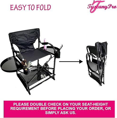 Miniatura 10 de TuscanyPro - Silla portátil de maquillaje y peluquería con carrito de almacenamiento, ideal para maquillaje, peluquero, salón con altura de asiento