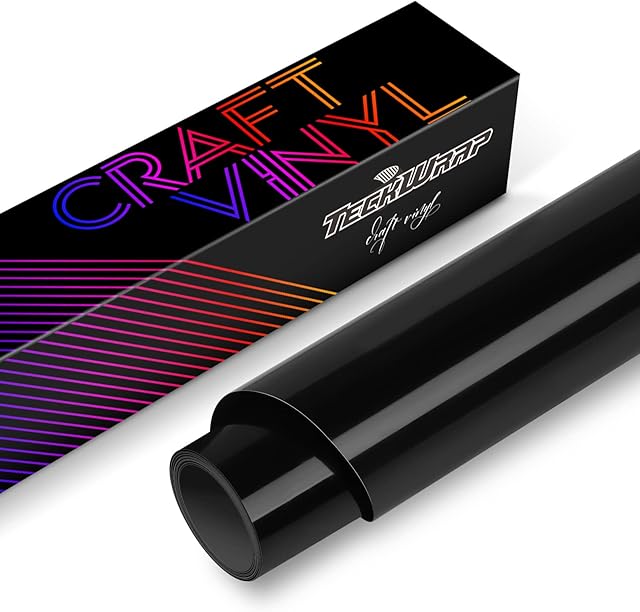 TECKWRAP Permanent Vinyl PET Backing Adhesive Vinyl, 12" x15ft Adhesive Vinyl for Craft Cutters Scrapbooking Signs Home Decal DIY Projects, Glossy Black