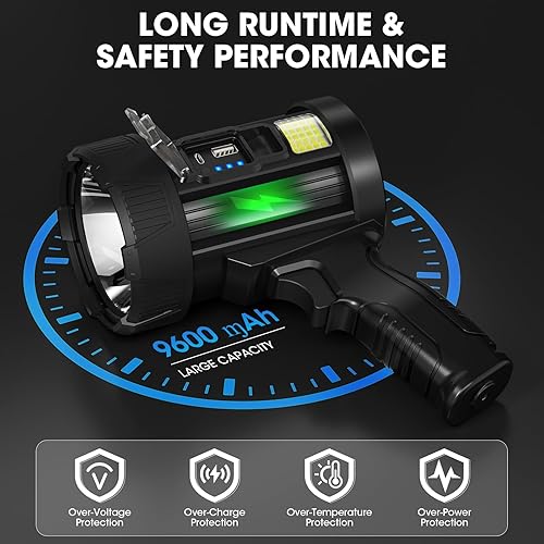 Miniatura 4 de Proyector recargable, 99,000 lúmenes, linterna LED de mano súper brillante, luz de punto al aire libre con luz de mazorca y paneles solares para