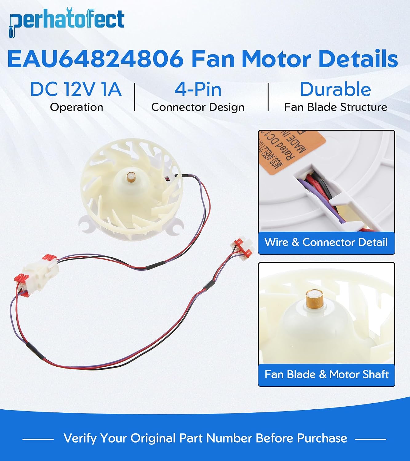 EAU65089701 DC 13V Evaporator Fan Motor Compatible with LG Refrigerators