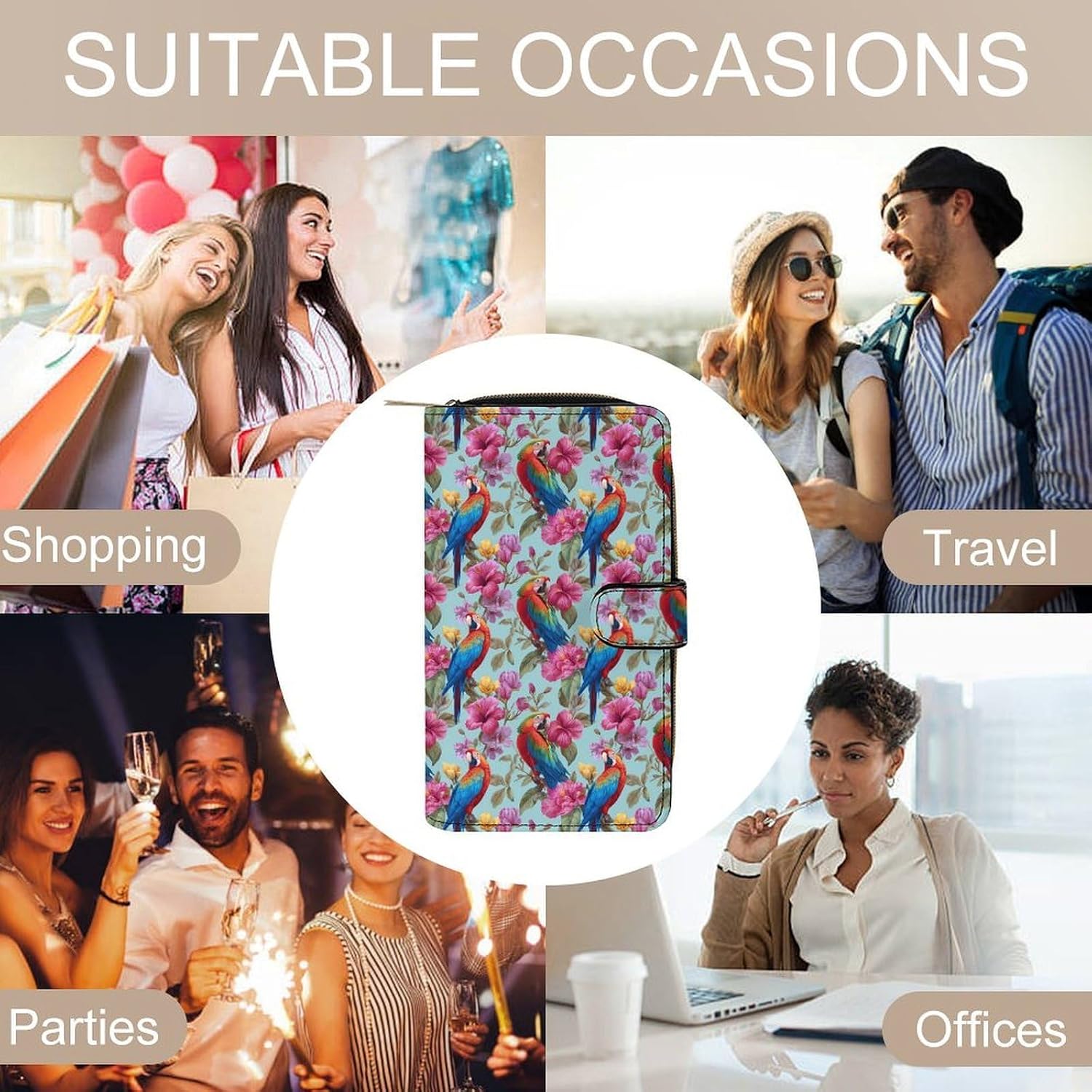 Colorful Parrots Tropical Flowers Novelty Wallets Credit Card Holders Large Handheld Coin Pockets Wallet