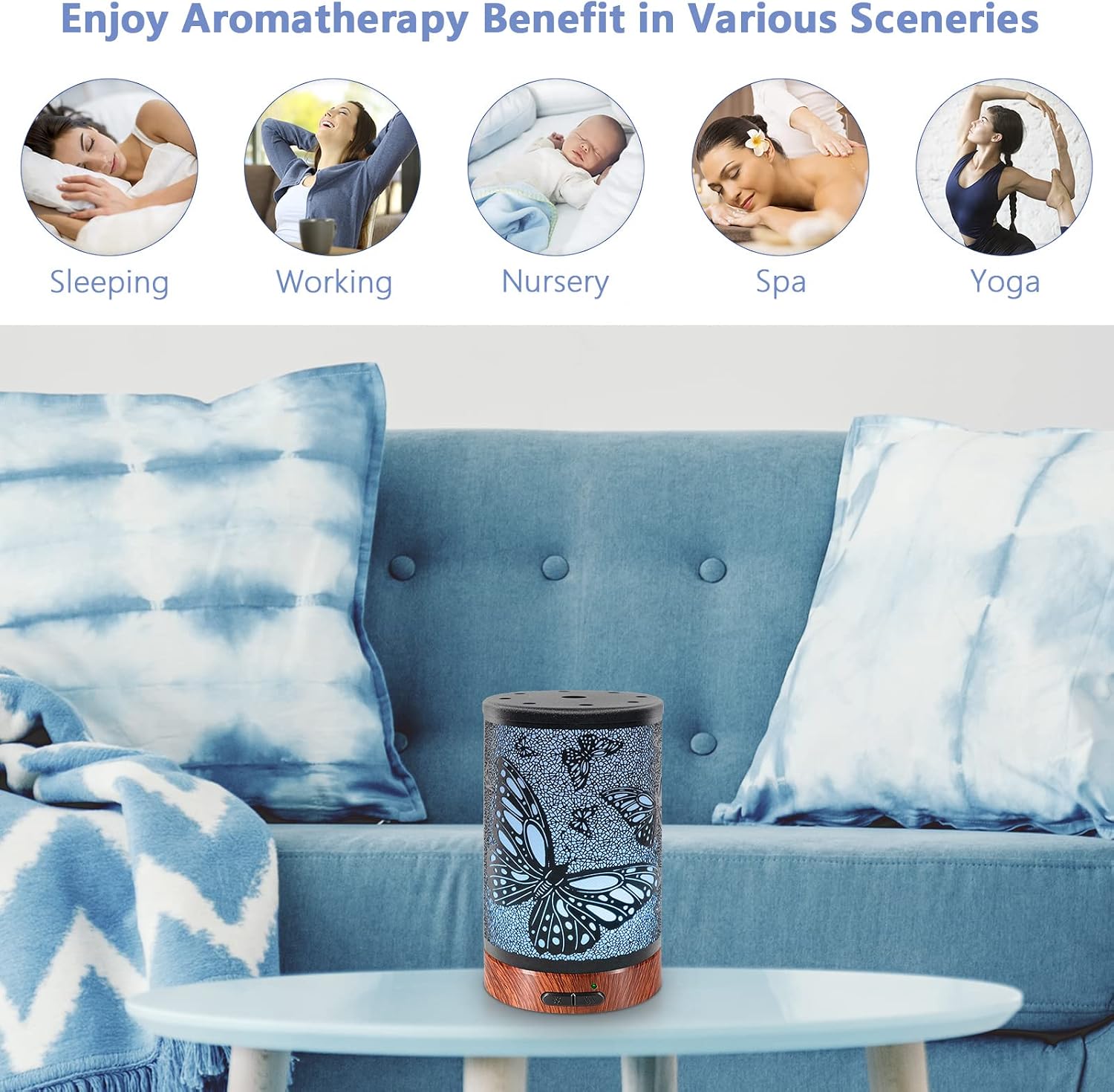 Bobolyn Essential Oil Diffuser 100ml Metal Aromatherapy Diffuser Ultrasonic Cool Mist Humidifier with Waterless Auto Shut-Off Protection,7 Colors Changed LED for Home Office SPA Yoga(Butterfly)