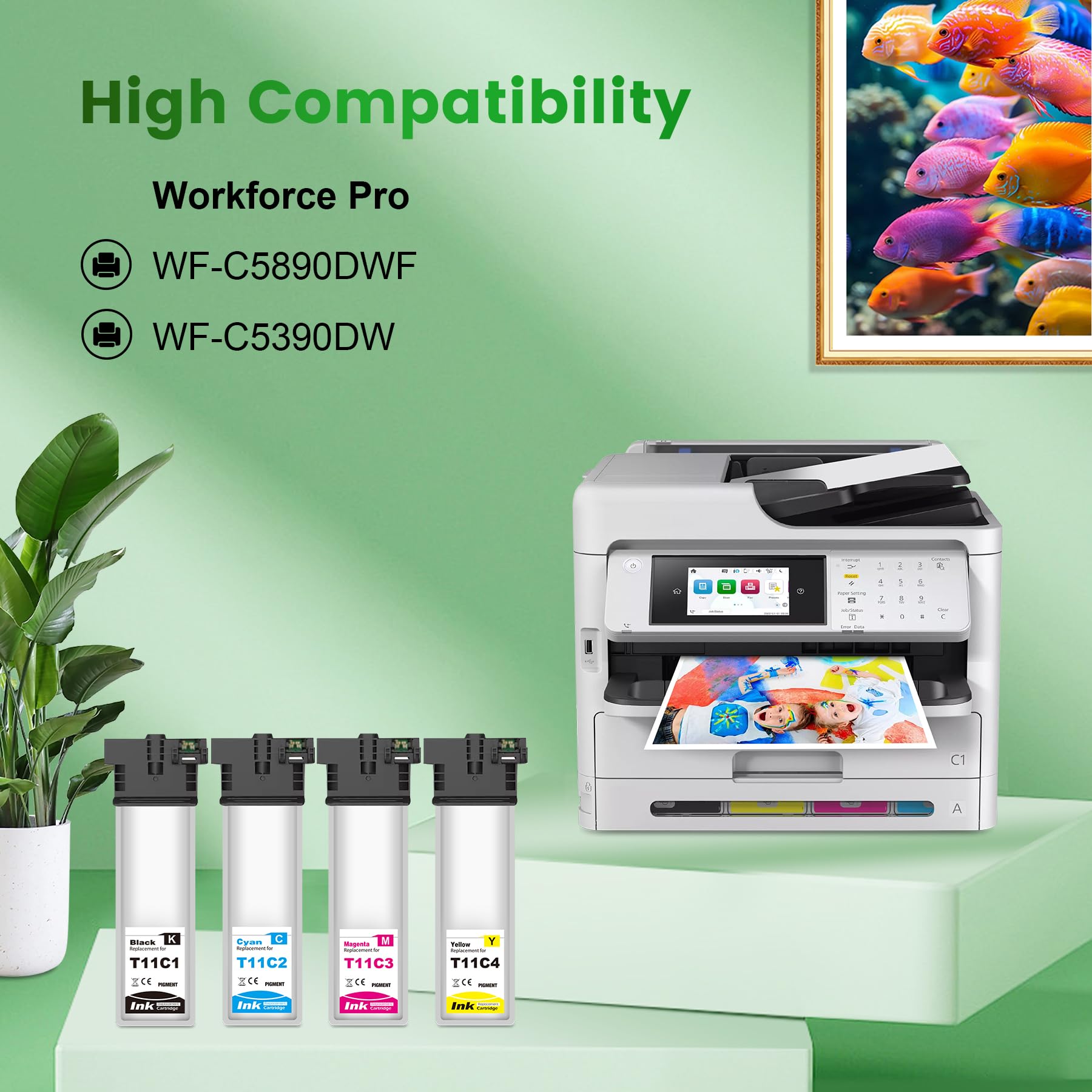 T11C T11C1 T11C2 T11C3 T11C4 Cartuccia compatibili per EPS C13T11C140 C13T11C240 C13T11C340 C13T11C440 Cartuccia per Workforce Pro WF-C5890DWF WF-C5390DW (4 pezzi, BK C M Y)