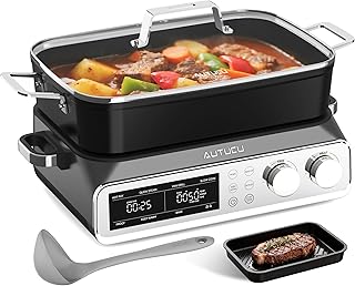 N21NA Pro Slow Cooker 10 Quart, 8-in-1 Programmable PFOA-Free Ceramic Coated Multi-Cooker with Grill Pan, Steaming Plate (Includes Silicone Spoon & Tongs)