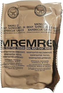 Genuine USGI MRE [Meal, Ready to Eat] Inspection Date 01/2026 or Newer [New Packaging] - You Choose Menu Ration with Entree, Snacks, Dessert, Drink Mix, Utensils, Condiments and FRH. (BBQ Shredded Beef)