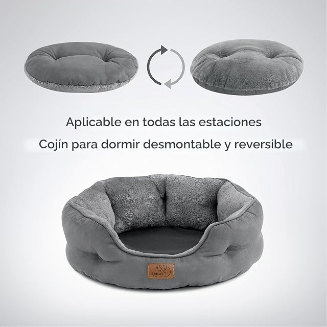 Foto 4 de 8 de Bedsure Cama Grande Lavable Gatos - Redonda Antideslizante Interior para Gatitos y Cachorros, Gris 51x48x15cm