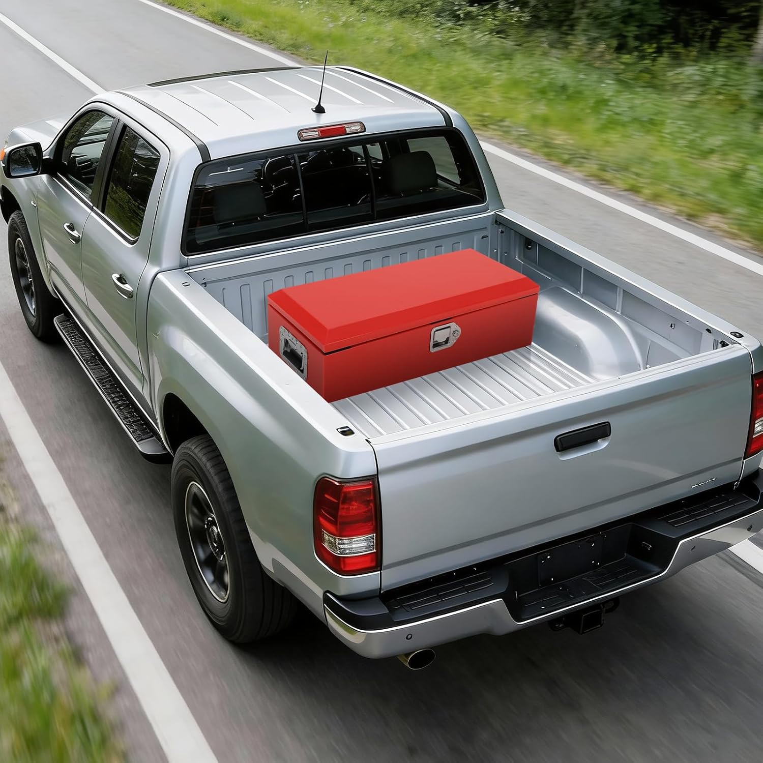 Heavy Duty Steel Metal Tool Box 39" for Truck Bed, Locking Plate Crossbed Storage Chest with Gas-Strut Assisted Lid, Weather-Resistant Truck Bed Tool Box for Pickup, Trailer, RV