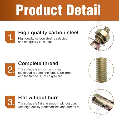 Miniatura 9 de Anclaje antideslizante de acero al carbono de 14 x 2 pulgadas, anclajes de expansión antideslizantes chapados en zinc para muebles de pared con base