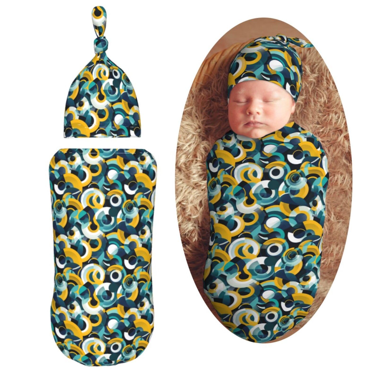 Vibrant Turquoise Newborn Swaddle Blankets Hat Sets Soft Baby Receiving Blanket Swaddle Sack for Baby Shower Infant Boy Girl Gift