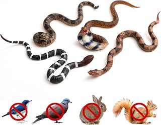 Soulchen 4 Pcs Rubber Snakes Realistic Large Lifelike Fake Toys Plastic Garden Snake to Keep Birds Away Scare Squirrels Halloween Prank Props Scare Toy