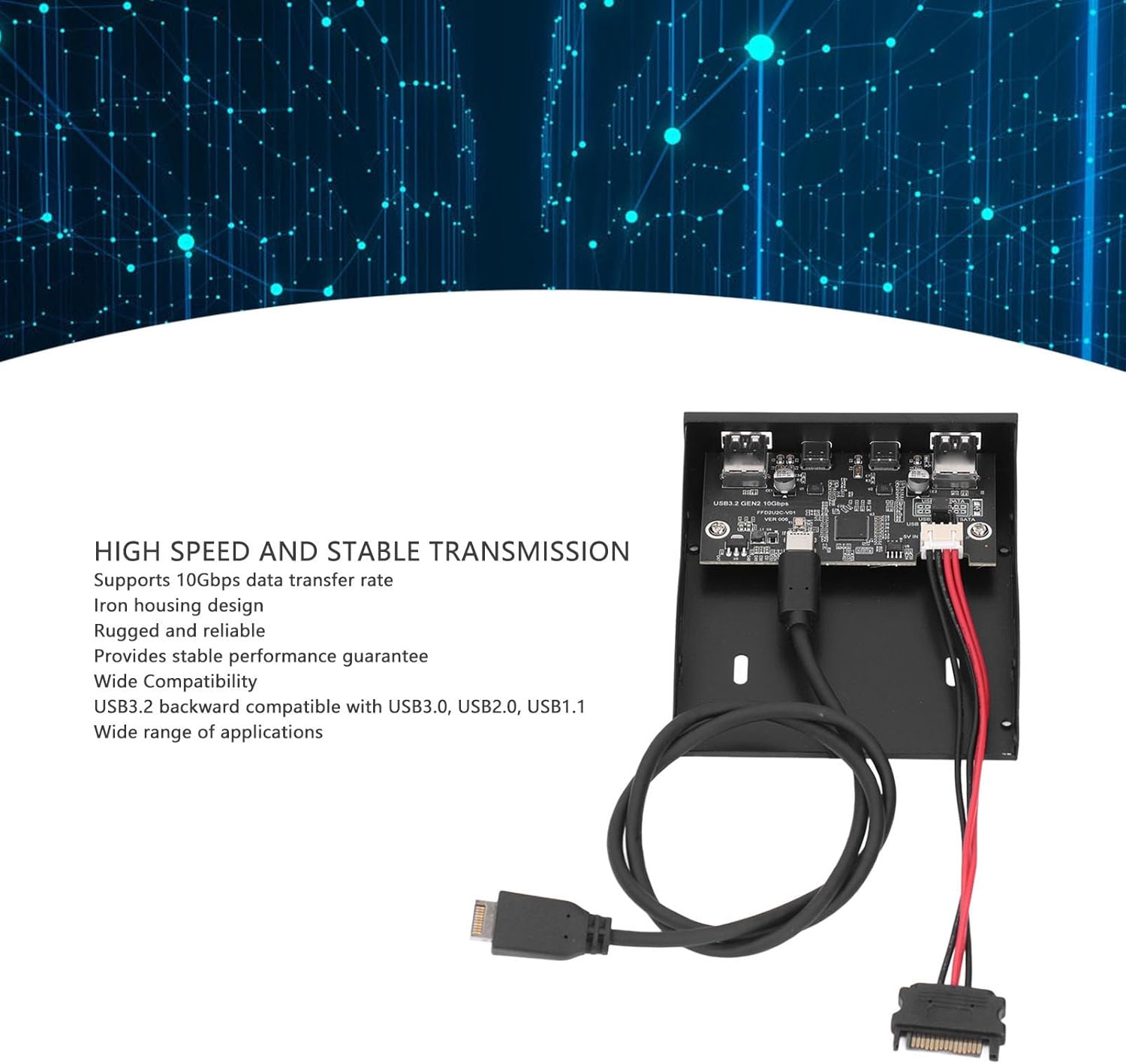 3.5 Inch Front Panel USB C Hub,USB 3.2 Gen 2 Hub,10Gbps 4 Ports Floppy Drive Bay 19pin to Type C Front Panel,Support for 10 11 2003,for Linux System