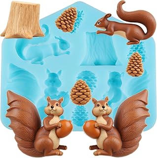 Squirrel Silicone Mold Pine Cone Tree Stump Fondant Molds for Cake Decorating Cupcake Topper Chocolate Candy Gum Paste Polymer Clay