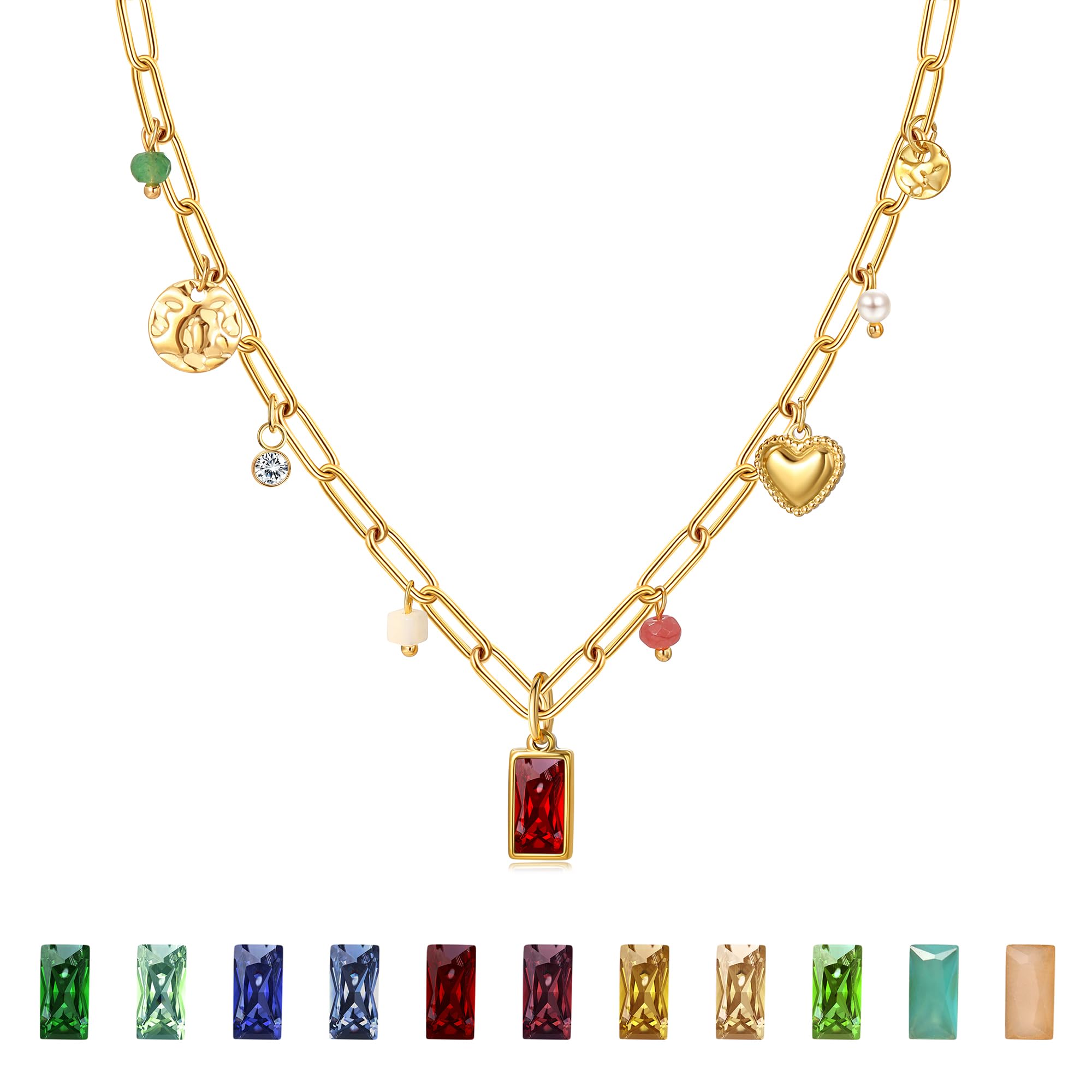 Sundurich Gold Necklace for Women Dainty 14K Gold Plated Birthstone Necklace Green Blue Pendant Charm Necklaces Birthday Gifts Waterproof Jewelry