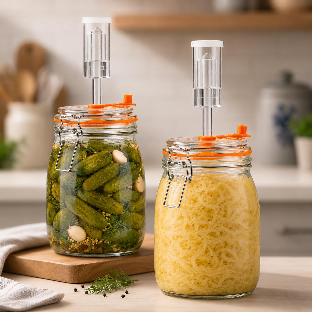Fermentierglas 1,1 L Glas-Fermentierset mit Gewicht für Sauerkraut, Hot Sauce, Met, Cider & mehr – 2er-Pack