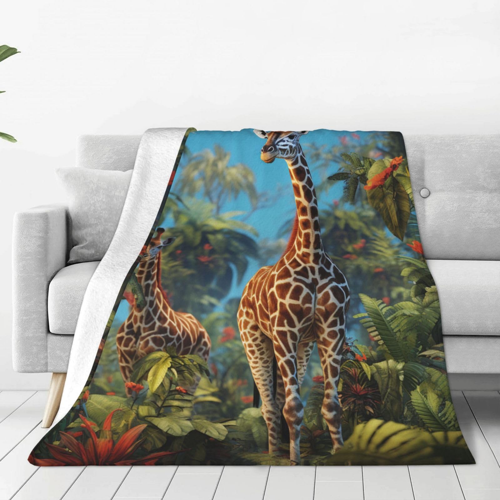 Couverture polaire girafe 127x101 Plaid ultra doux et léger pour canapé et lit
