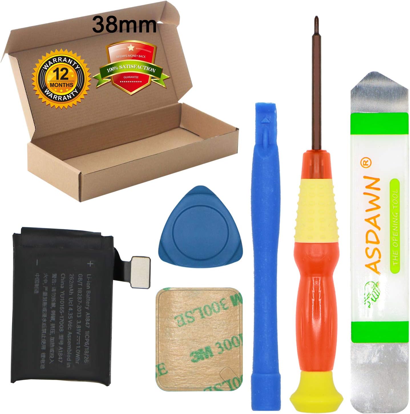 ایگرد | قیمت و خرید for 38mm Apple Watch Series 3 Battery Replacement (GPS  Version + LTE Cellular Version) A1847 A1848 A1858 A1860 with Repair Tools +  Back Cover Adhesive + Installation Instruction