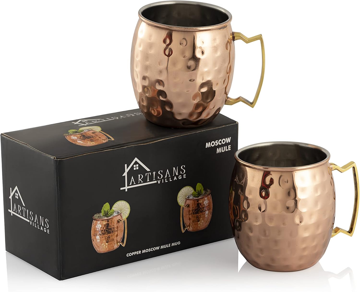 Moscow Mule Copper s.Steel Mugs: Set of 2 Glasses (16 oz) (Hammered Copper s.Steel)