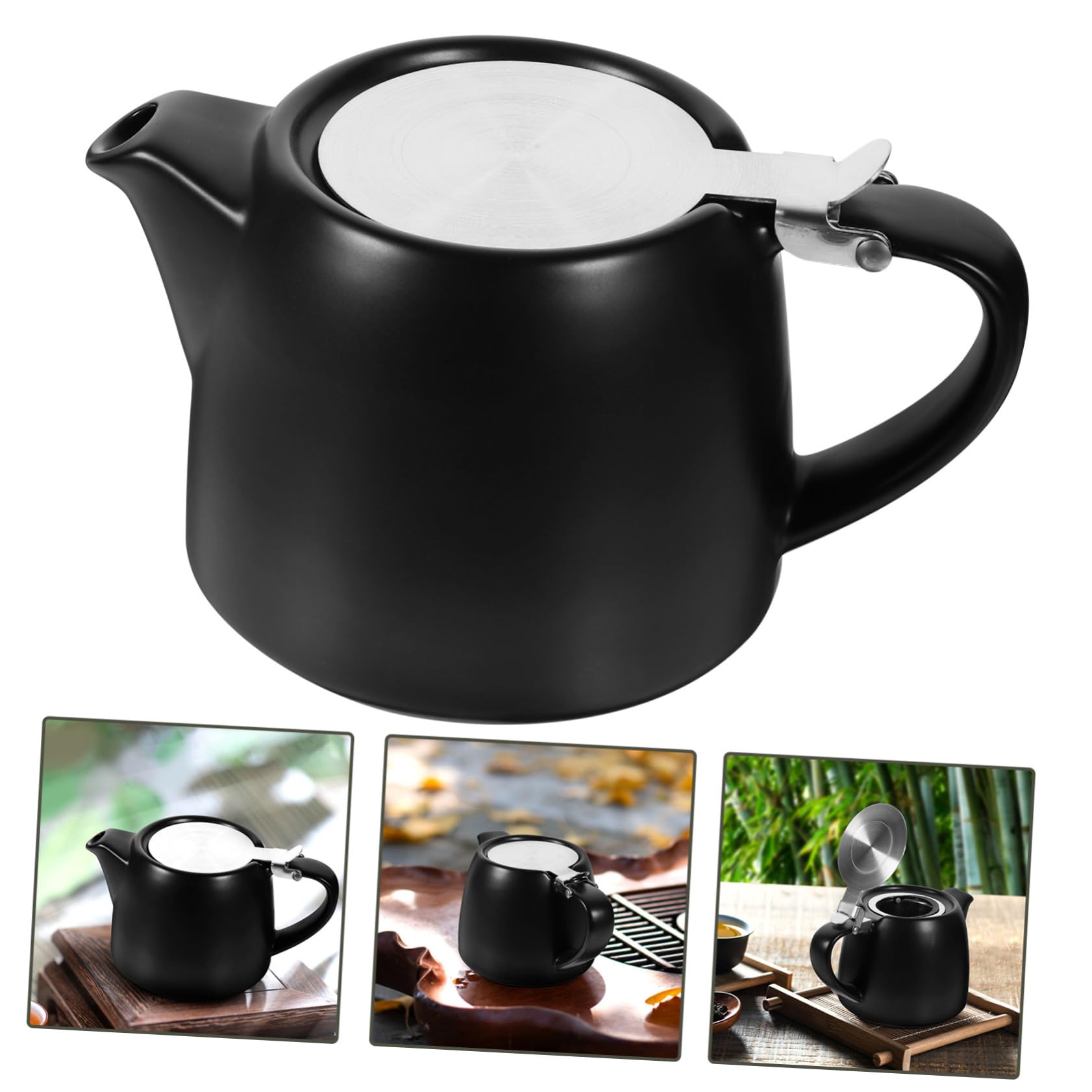 TOYANDONA Pequeña Tetera de con Infusor de Acero Inoxidable para Infusiones de Té Suelto y Flores Herramienta para Servir Té Casa y Oficina Semibrillo Negro