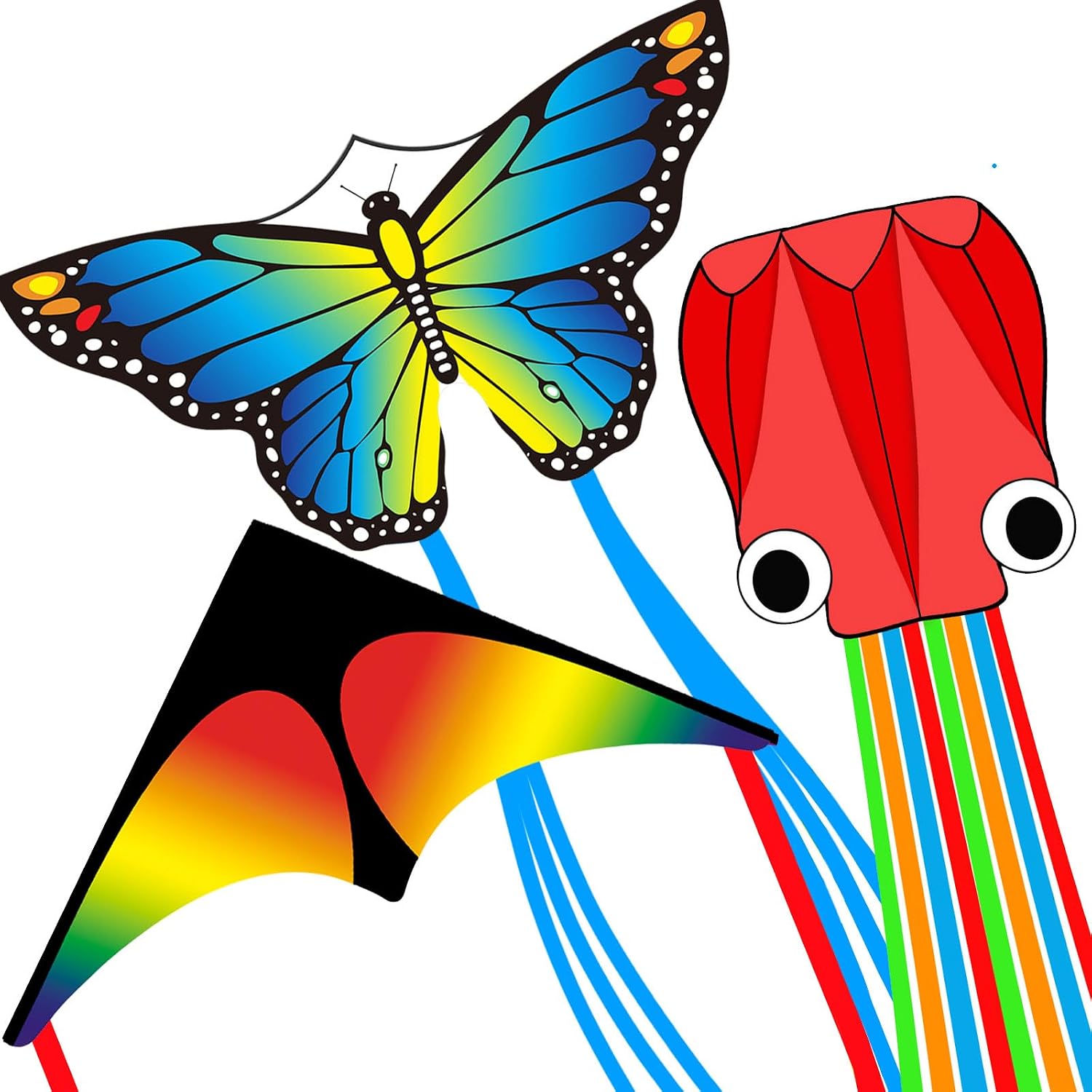 3 Pack Butterfly Delta Octopus Kites for Kids and Adults，Easy to Fly for Outdoor Adults Children Line Kite for Kids Toy,Beginner Kite for Kid Ages 4-8