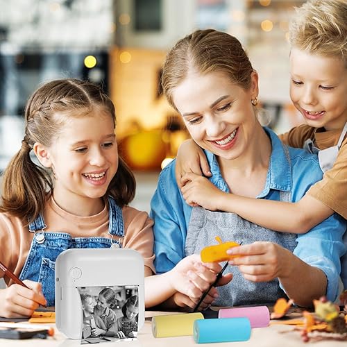 Miniatura 7 de LINGSFIRE Mini impresora portátil, impresora sin tinta Bluetooth, mini impresora térmica con 10 rollos de papel y 5 bolígrafos, mini impresora de