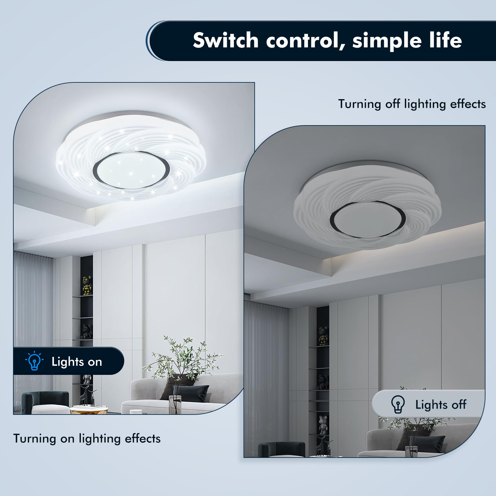 papasbox Lámpara de techo LED moderna de 36 W, 39 cm, 6500 K, luz blanca fría, diseño de cielo estrellado, para dormitorio o salón