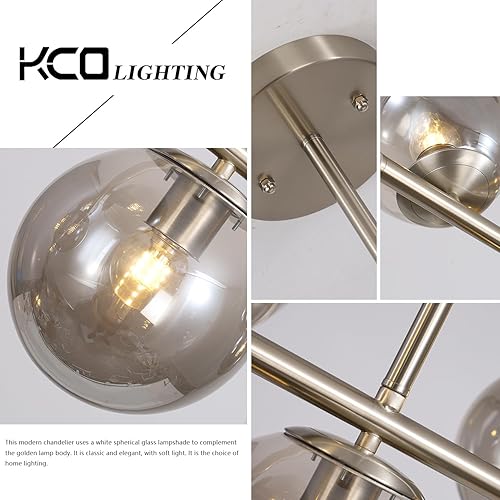 Miniatura 3 de KCO Iluminación de mediados de siglo moderna lámpara de plata de 7 luces níquel cepillado isla de cocina colgante iluminación gris humo globo