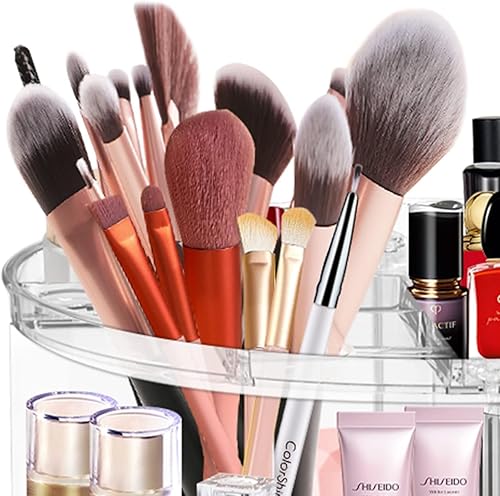 Miniatura 10 de LeeWent Organizador de maquillaje giratorio 360, organizador de cosméticos de gran capacidad para soporte de perfume, organizador de maquillaje,