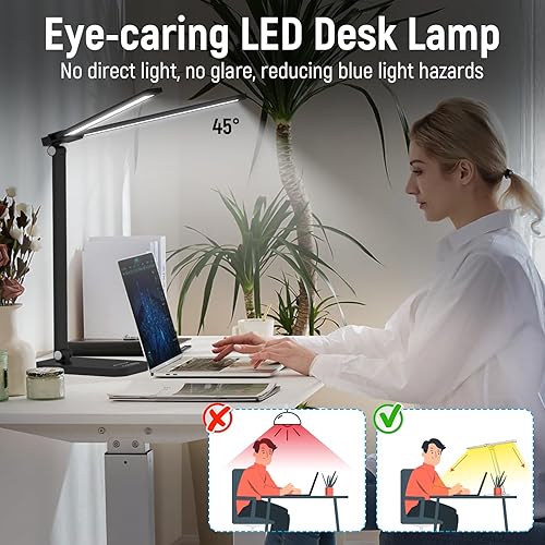 Miniatura 2 de Lámpara de escritorio plegable ajustable para oficina en casa, luz LED brillante de escritorio con doble brazo oscilante, lámpara de trabajo de