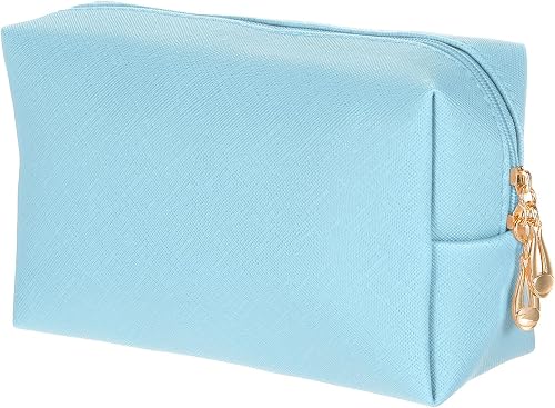 uxcell PU Leather Square Makeup Bag, Waterproof Cosmetic Organizer Bag Zipper Pouch Travel Toiletry Bag for Women for Makeup Brush Holder (Sky Blue, Small)