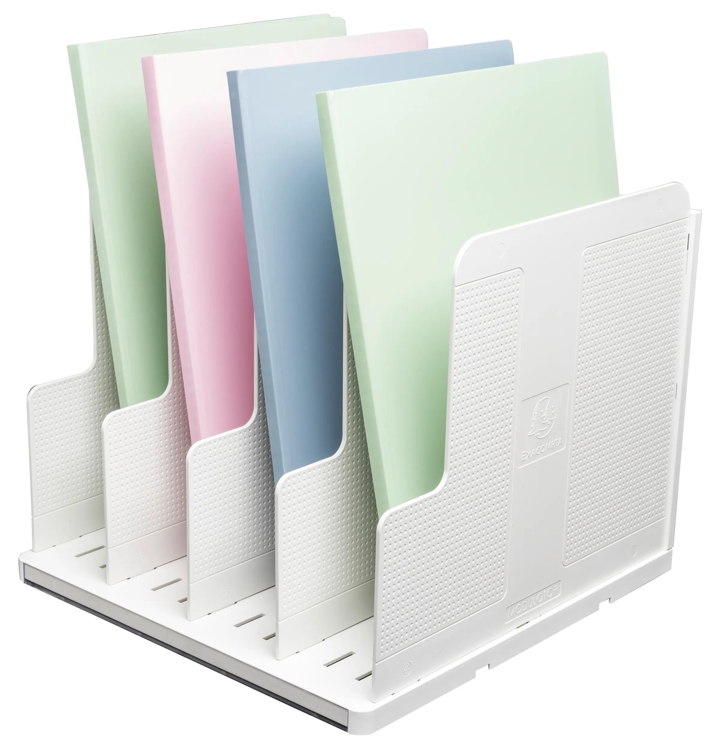 EXACOMPTA - Rif. 390013D - Ordinatore verticale MODULOTOP con 5 divisori Autentik, per ordinamento di posta o documenti A4+, dimensioni: profondità 30 x larghezza 28,8 x altezza 25,5 cm, bianco
