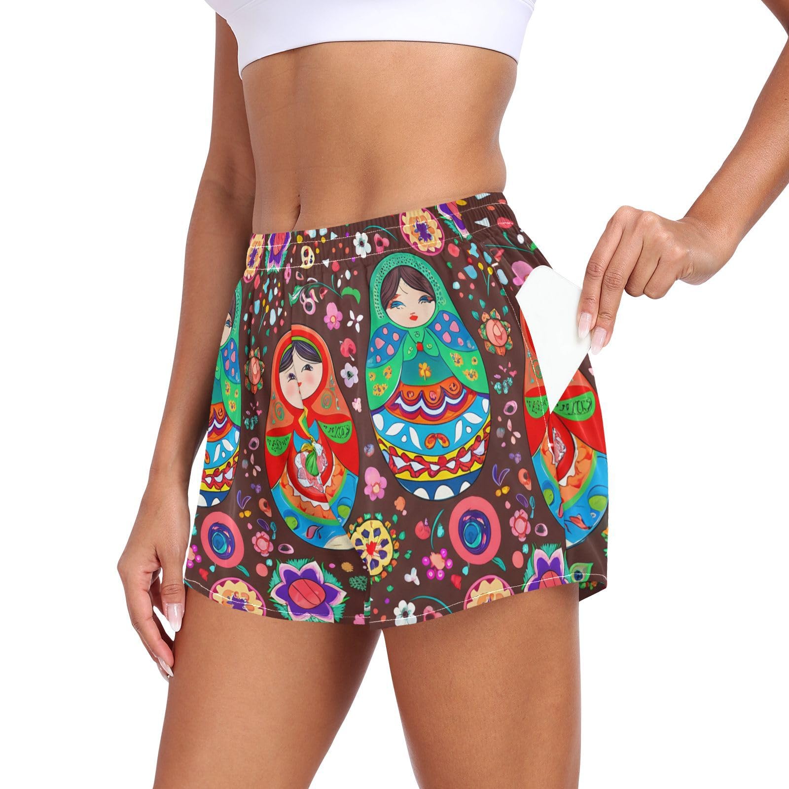 UMIRIKO Women Athletic Shorts Colorful Matryoshka Dolls Running Shorts for Women 2XL 202c1229