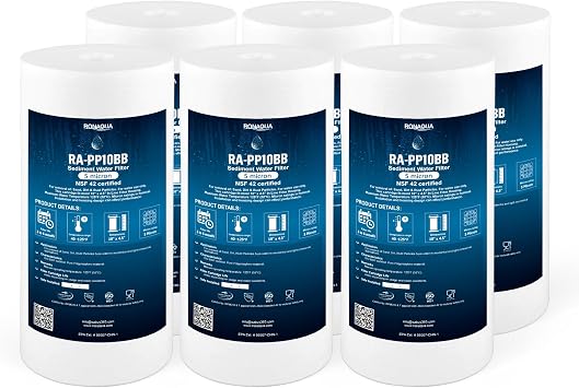 Ronaqua 10" x 4.5" Big Sediment Replacement Water Filter Cartridge, 5 Micron, NSF Certified, for Whole House, Compatible with RFC-BBSA, W15-PR, WFHD13001B, GXWH35F, HF45-10BLBK10PR and AP817, 6 Pack