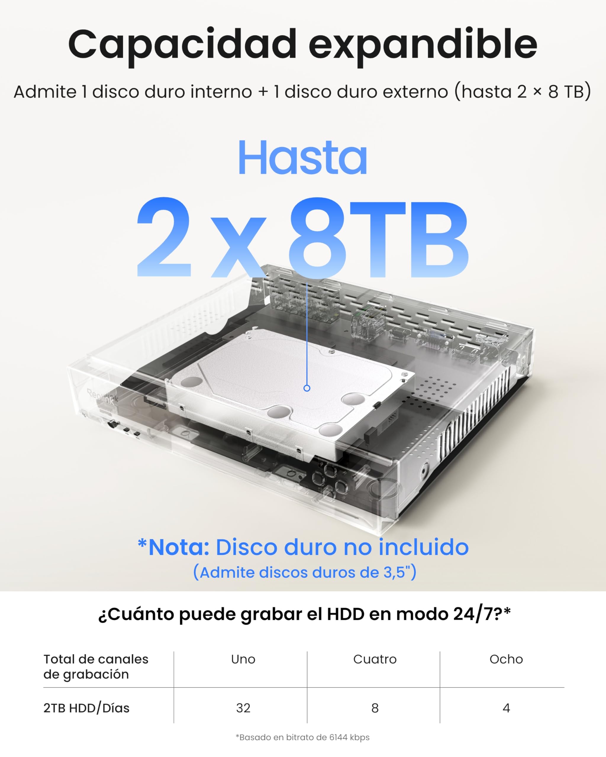 Reolink 4K PoE NVR 8 Canales Sistema de Cámara de Vigilancia IP para Hogar, Grabador de Video en Red, Soporta 16MP/12MP/8MP/5MP/4MP HD, Grabación 24/7, Disco Duro no Incluido, RLN8-410