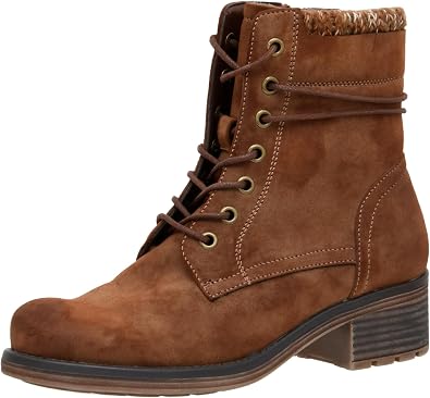 CUSHIONAIRE Rena Combat Womens Boots, Lace-Up Side Zip Ankle Boots for Women with Knit Trim and Low Block Heel, TAN 6