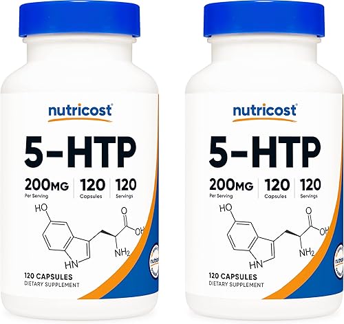 Nutricost 5-HTP 200 mg 120 cápsulas vegetarianas 5-hidroxitriptófano sin OMG y sin gluten 2 botellas
